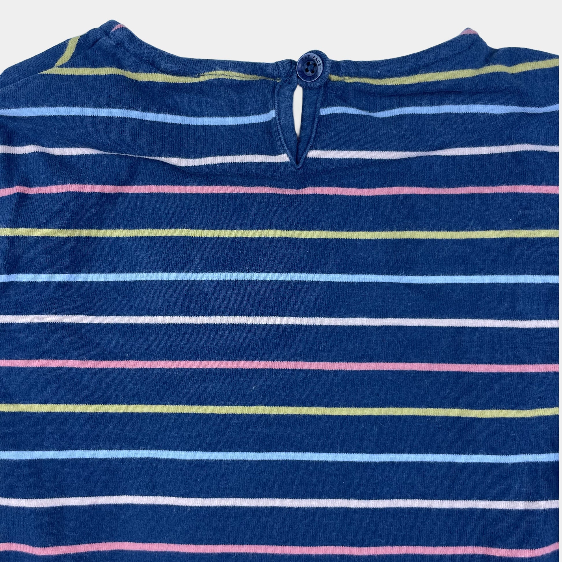 Gestreiftes Langarmshirt für Kinder in Blau mit bunten Streifen, Größe 4/5 – back