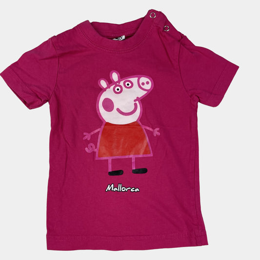 Rosa Baby T-Shirt mit Peppa Wutz Print und Druckknöpfen an der Schulter, Größe 12M – front