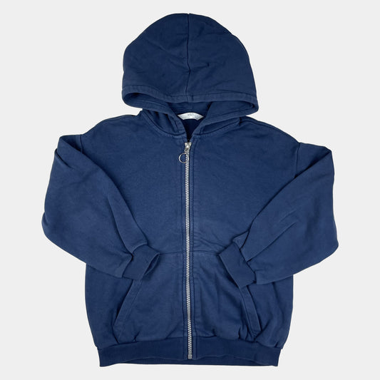 Dunkelblaue Sweat-Kapuzenjacke mit Reißverschluss, Größe 7–8 Jahre – front