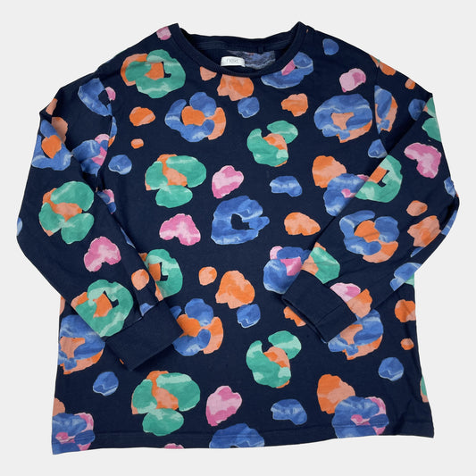 Langarmshirt, dunkelblau mit buntem Fleckenmuster, Größe 140 (10 Jahre) – front