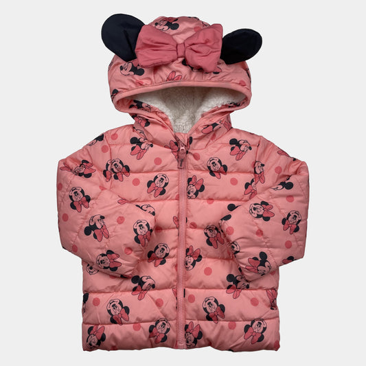 Rosa Steppjacke mit Kapuze, Ohren und Schleife, Minnie-Print, Größe 9–12 Monate – front