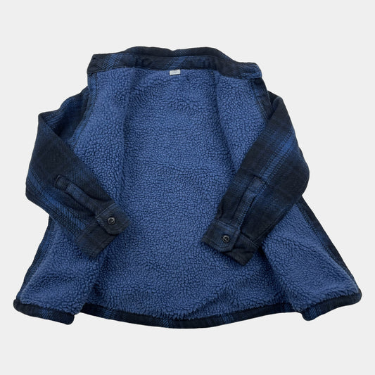 Blau-schwarzes kariertes, gefüttertes Kinder-Overshirt mit Knopfleiste und Brusttasche, Größe 122 (7 Jahre) – inside