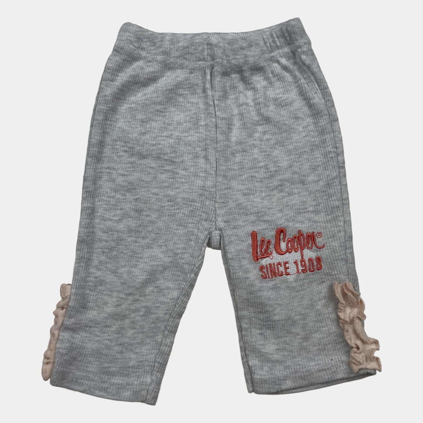 Graue Baby-Hose von Lee Cooper mit Rüschen und roter Logo-Stickerei, Größe 1M