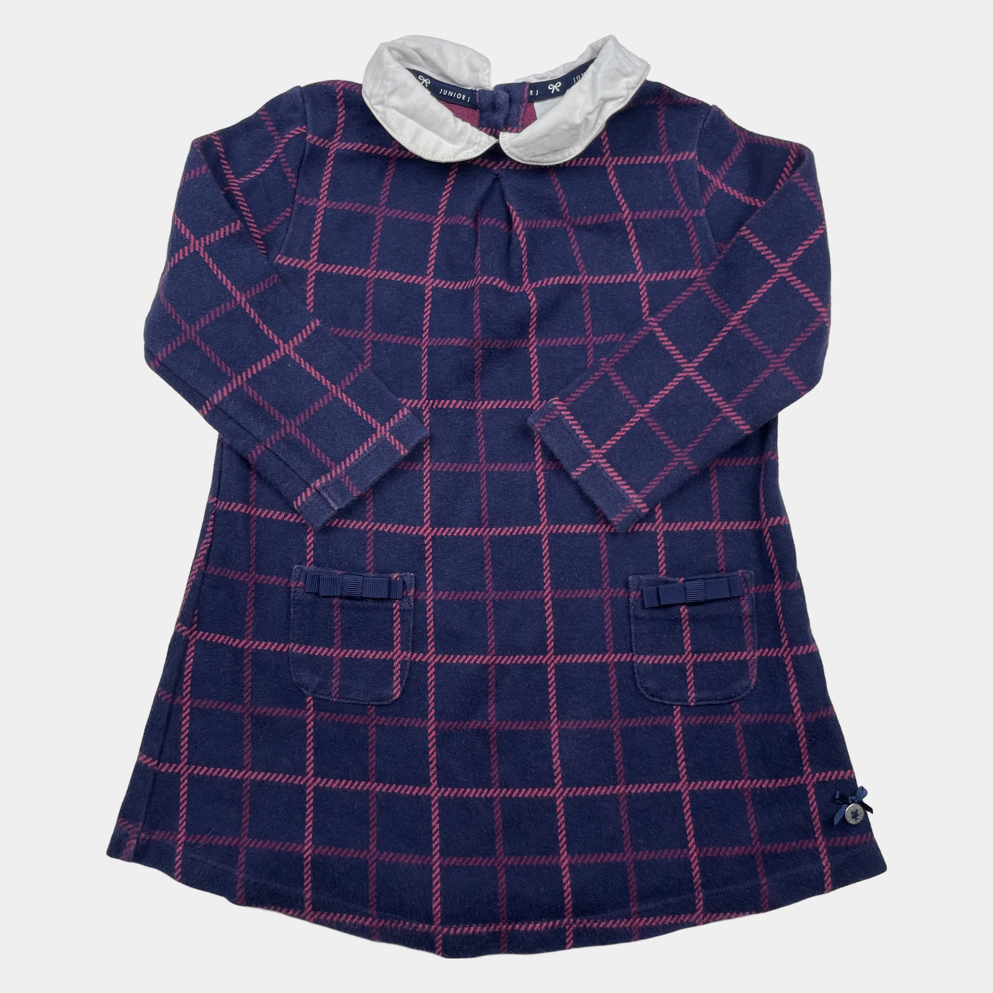 Blaues Karo-Kleid mit weißem Kragen, Größe 12–18 Monate – front