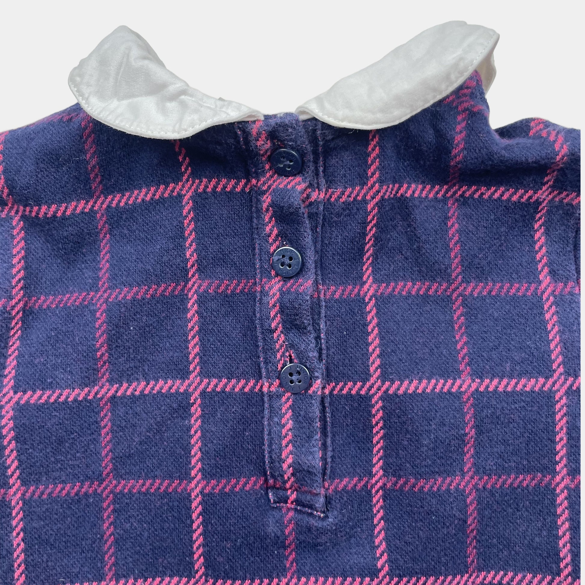 Blaues Karo-Kleid mit weißem Kragen, Größe 12–18 Monate – back