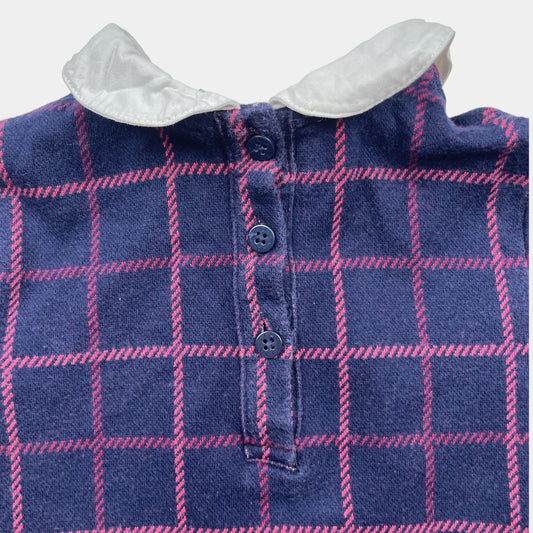 Blaues Karo-Kleid mit weißem Kragen, Größe 12–18 Monate – back