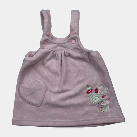 Rosa Fleece-Babykleid mit Reh-Applikation und Herz-Tasche, Größe 0–3 Monate – front