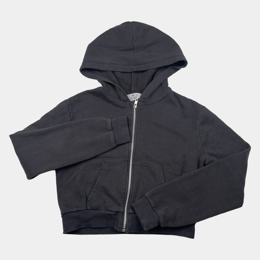 Dunkelgraue Kinder-Sweatjacke mit Kapuze und Reißverschluss, Größe 146/152 – front