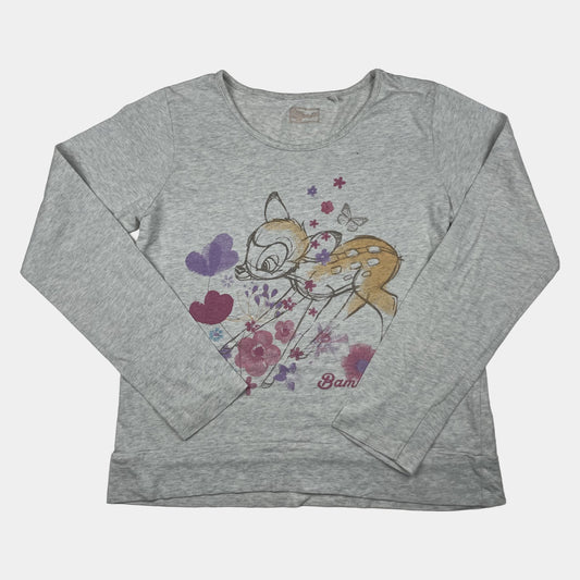 Graues Baumwoll-Langarmshirt mit Bambi-Print, Größe 158/164 – front