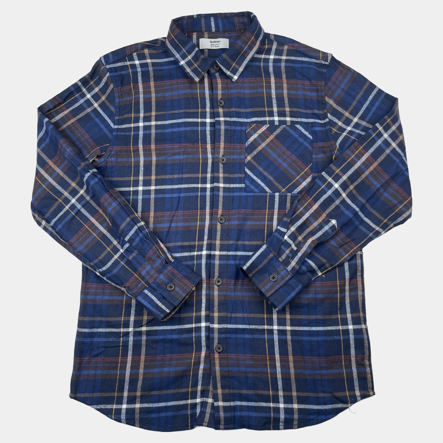 Kariertes Langarmhemd in Blau und Braun mit Brusttasche, Größe 10/11 Years