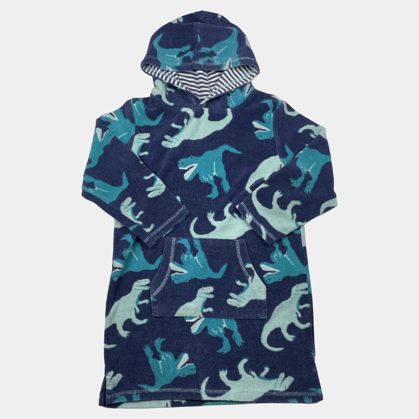 Blaues Hoodie-Kleid mit Dinosaurier-Muster, John Lewis, Größe 116 (6 Jahre) – front