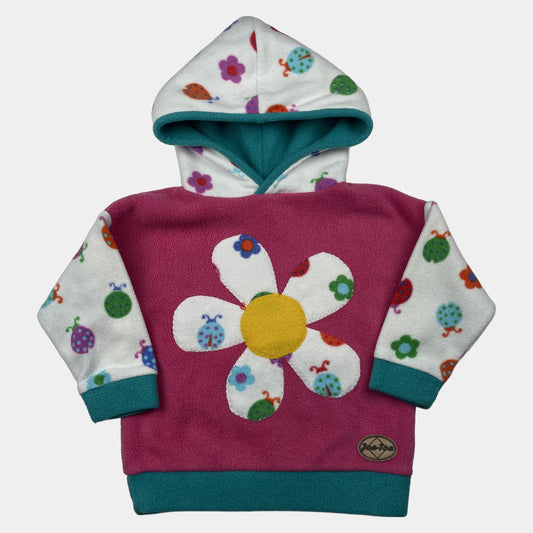 Rosa Fleece-Kapuzenpullover mit Blume und Marienkäfer-Muster, Größe 18–24 Monate – front
