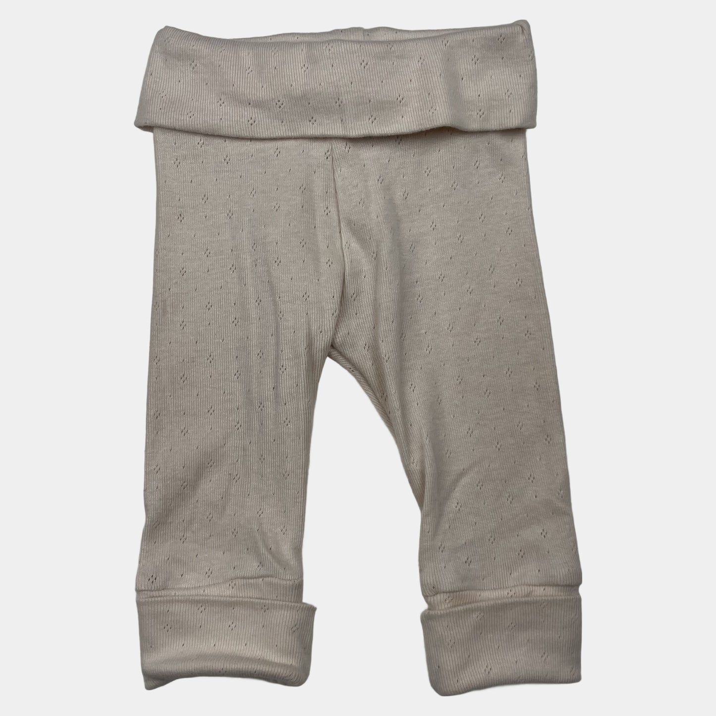 Beige Babyhose aus Baumwolle mit Pointellemuster und Umschlagbündchen – front