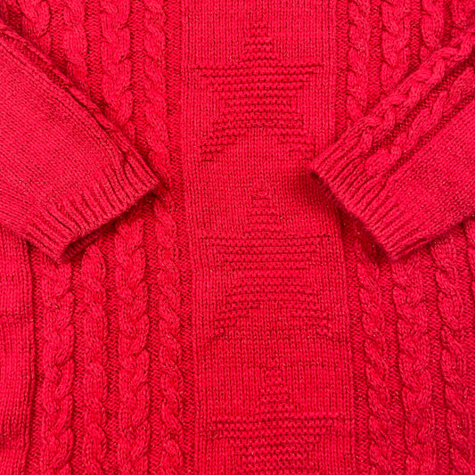 Rotes Strickkleid mit Zopfmuster und Sternmotiv, Größe 2–3 Jahre (92–98) – detail
