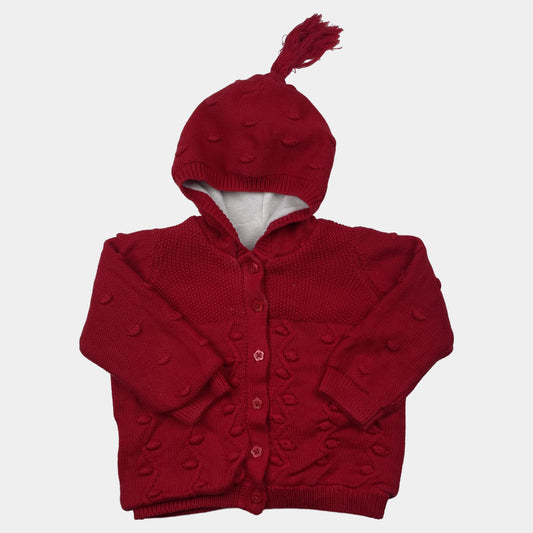Rote Kapuzen-Strickjacke mit Noppen und Quaste, Größe 6–9 Monate – front