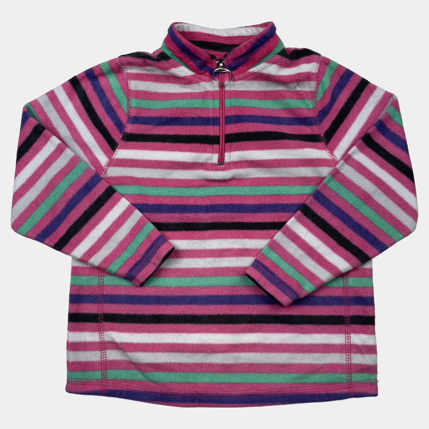 Gestreifter Fleece-Pullover mit Half-Zip, rosa/grün/lila, Größe 98 (2–3 Jahre) – front