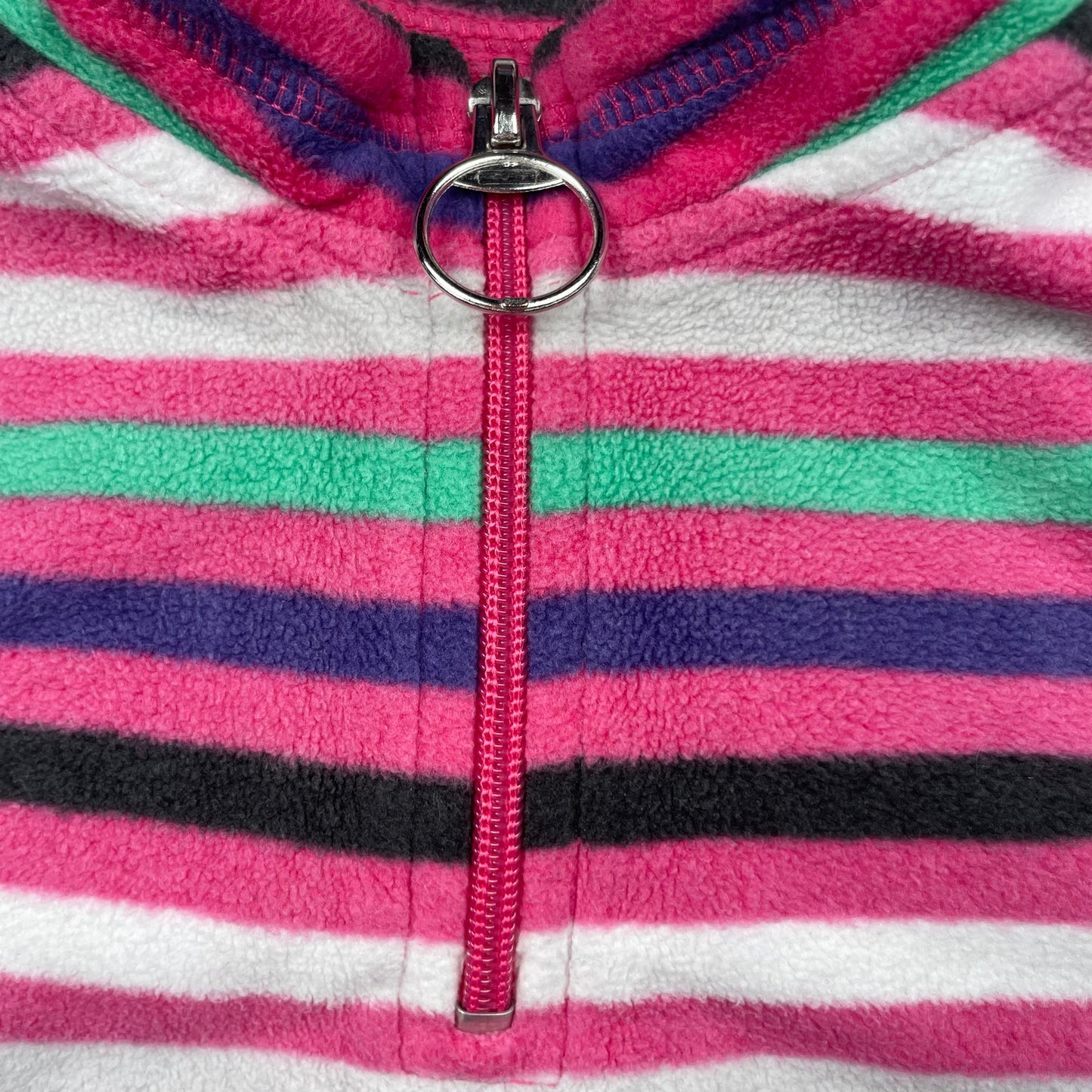 Gestreifter Fleece-Pullover mit Half-Zip, rosa/grün/lila, Größe 98 (2–3 Jahre) – zip