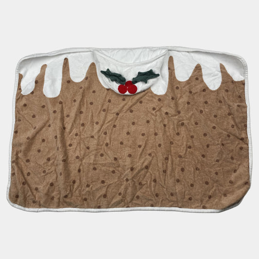 Brauner Kapuzenponcho mit Pudding-Design, Punkten und Stechpalmen-Applikation – front
