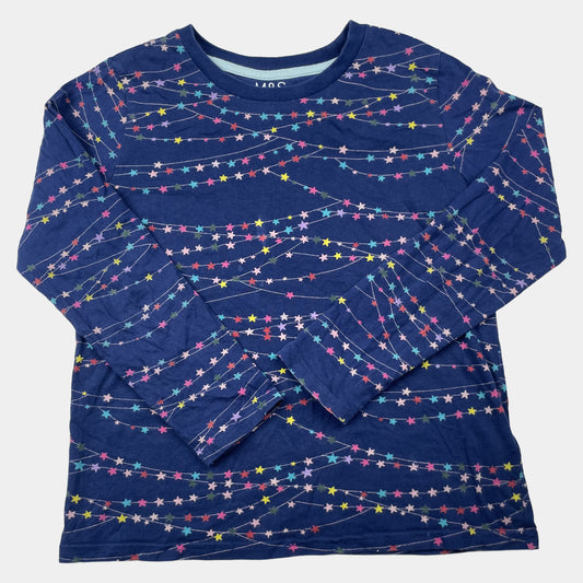Blaues Kinder-Langarmshirt mit buntem Sternenmuster, Größe 140 – front