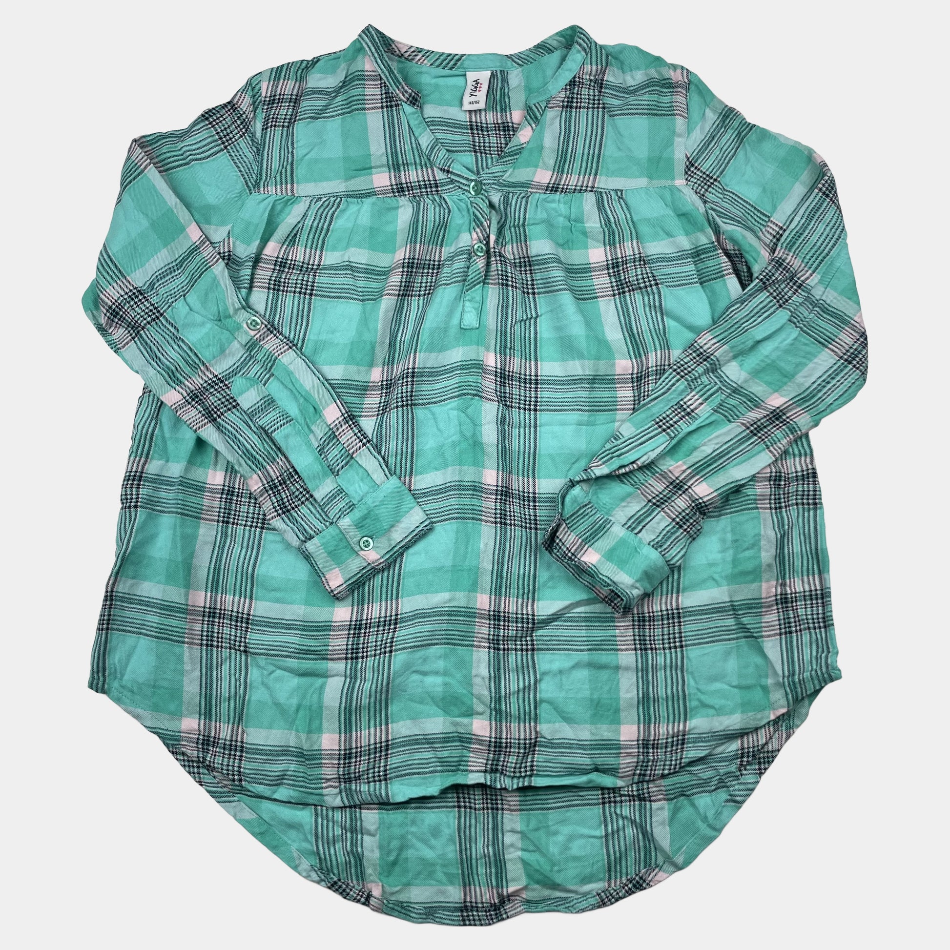 Türkise karierte Bluse, Größe 146/152 – front