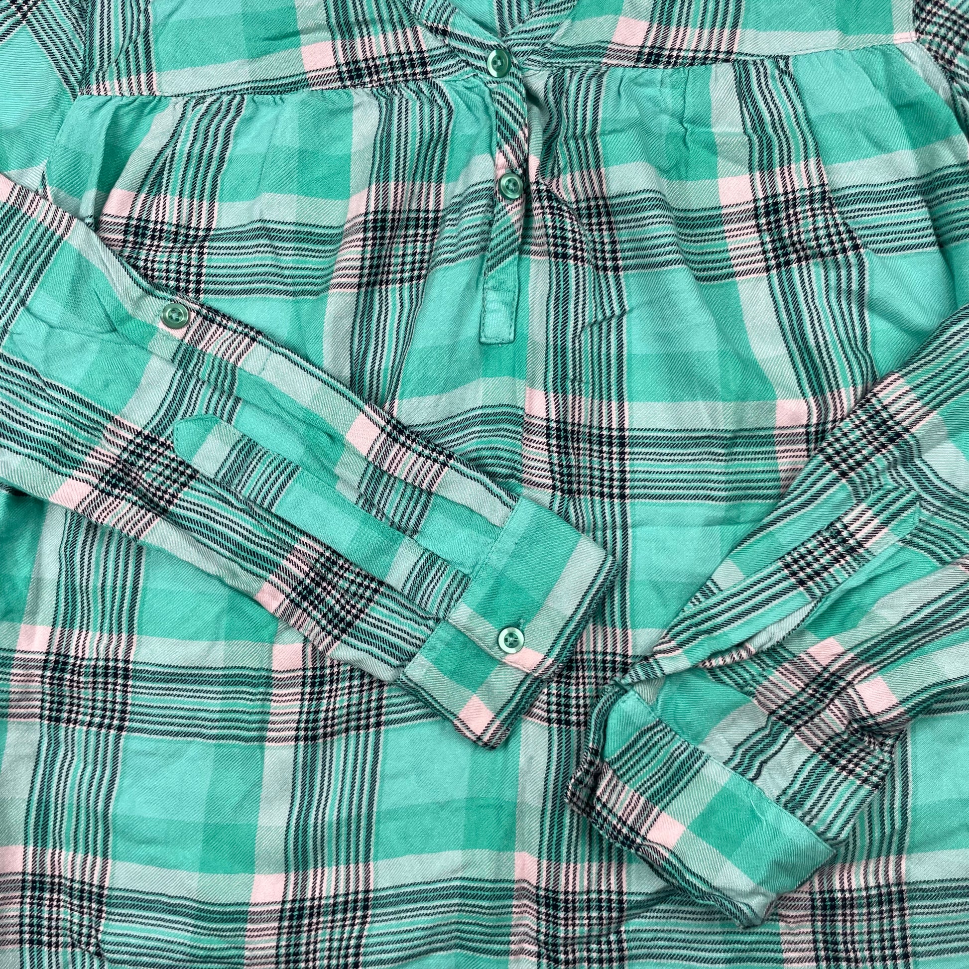 Türkise karierte Bluse, Größe 146/152 – detail