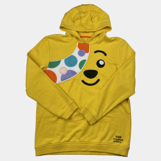 Gelber Kinder-Kapuzenpullover mit Bärengesicht und Punkten, Größe 13–14 Jahre – front