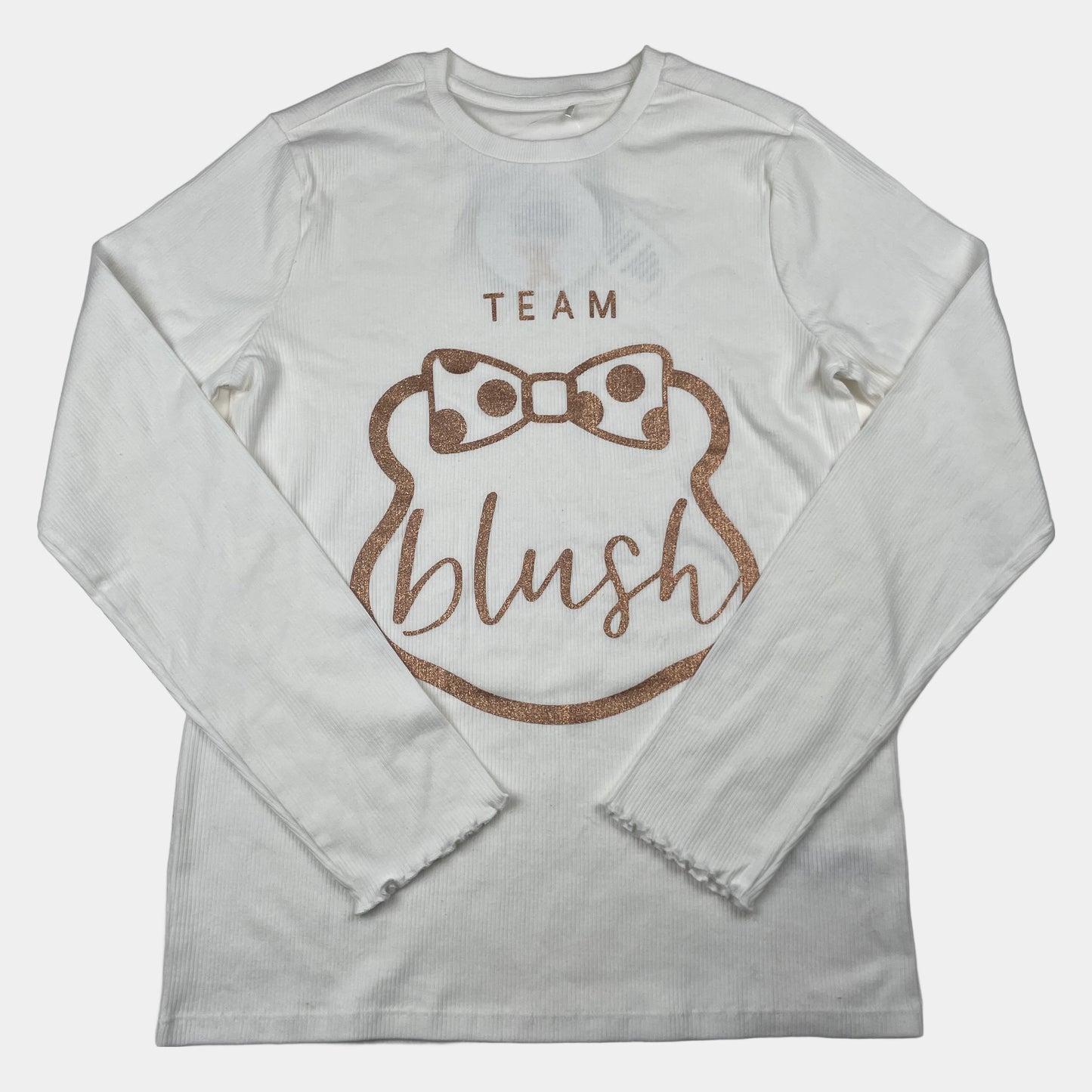 Weißes Langarmshirt mit Glitzer-Print „Team blush“, Größe 12–13 Jahre – front