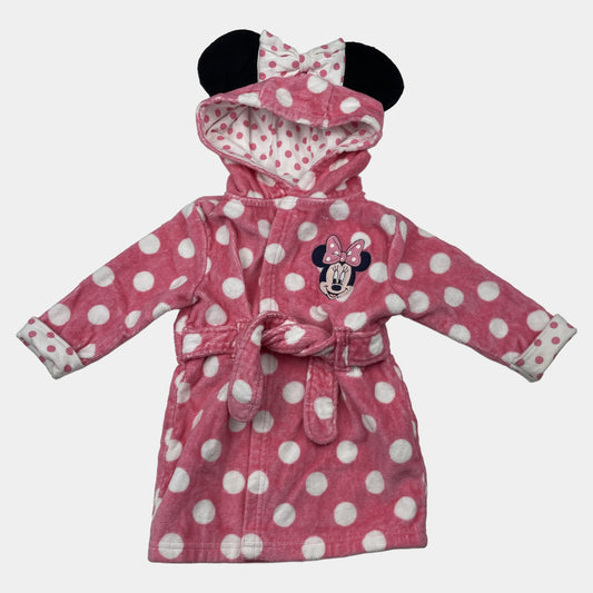 Rosa gepunkteter Baby-Bademantel mit Minnie Maus und Kapuze mit Ohren, Größe 6–9 Monate – front