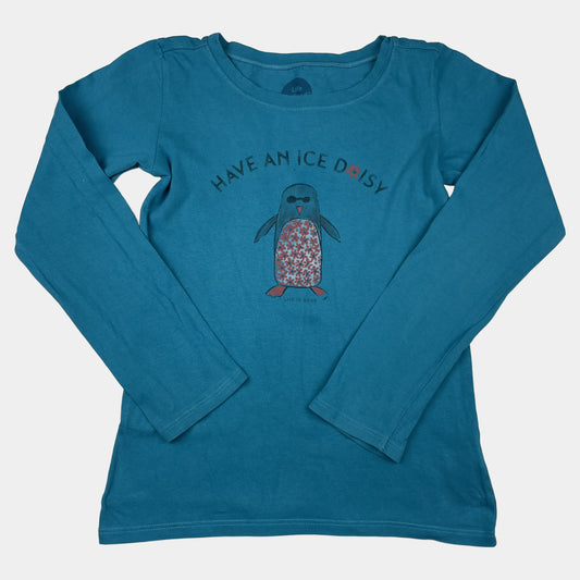 Türkises Langarmshirt mit Pinguin-Print von Life is Good, Größe 5–6 Jahre – front