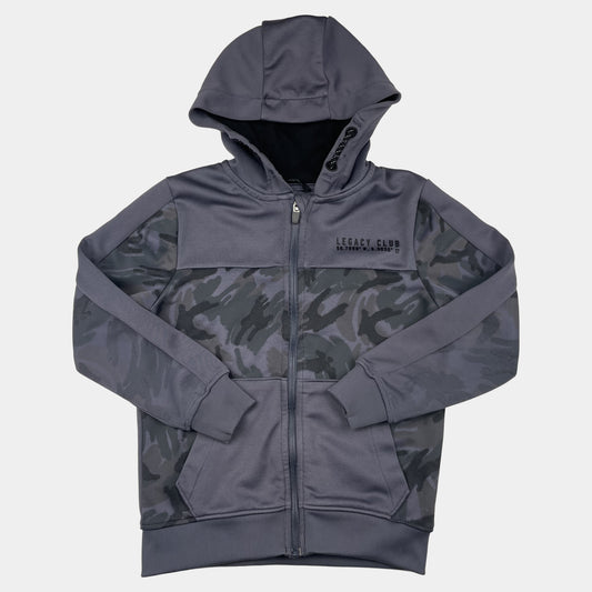 Graue Kapuzenjacke mit Tarnmuster, Größe 7–8 Jahre – front