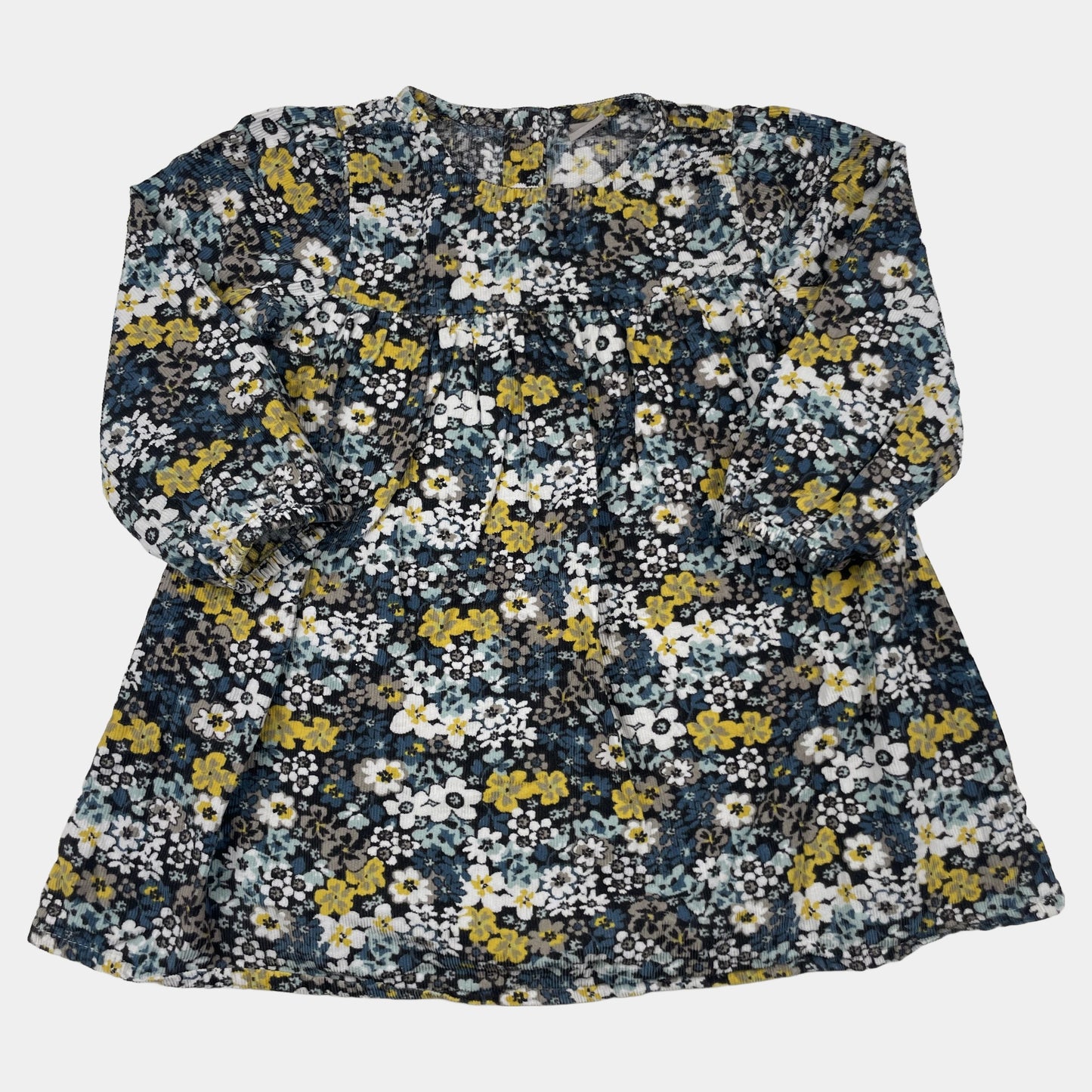 Mehrfarbiges Baumwollcord-Kleid mit Blumenmuster und langen Ärmeln, Größe 86–92, von Tu – front