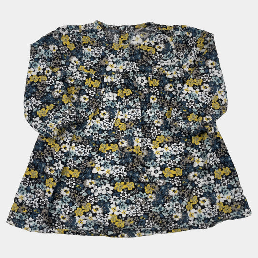 Mehrfarbiges Baumwollcord-Kleid mit Blumenmuster und langen Ärmeln, Größe 86–92, von Tu – front