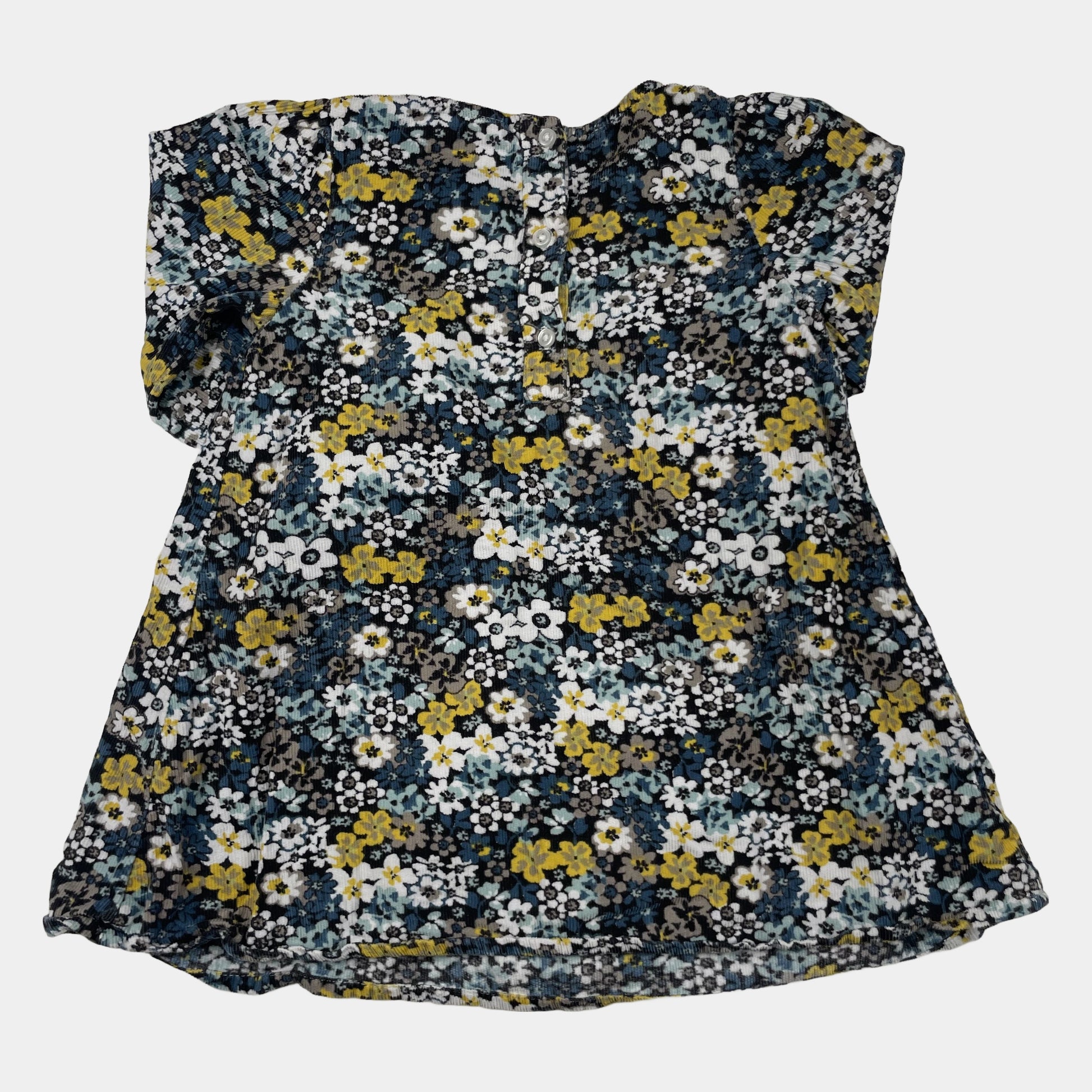 Mehrfarbiges Baumwollcord-Kleid mit Blumenmuster und langen Ärmeln, Größe 86–92, von Tu – back