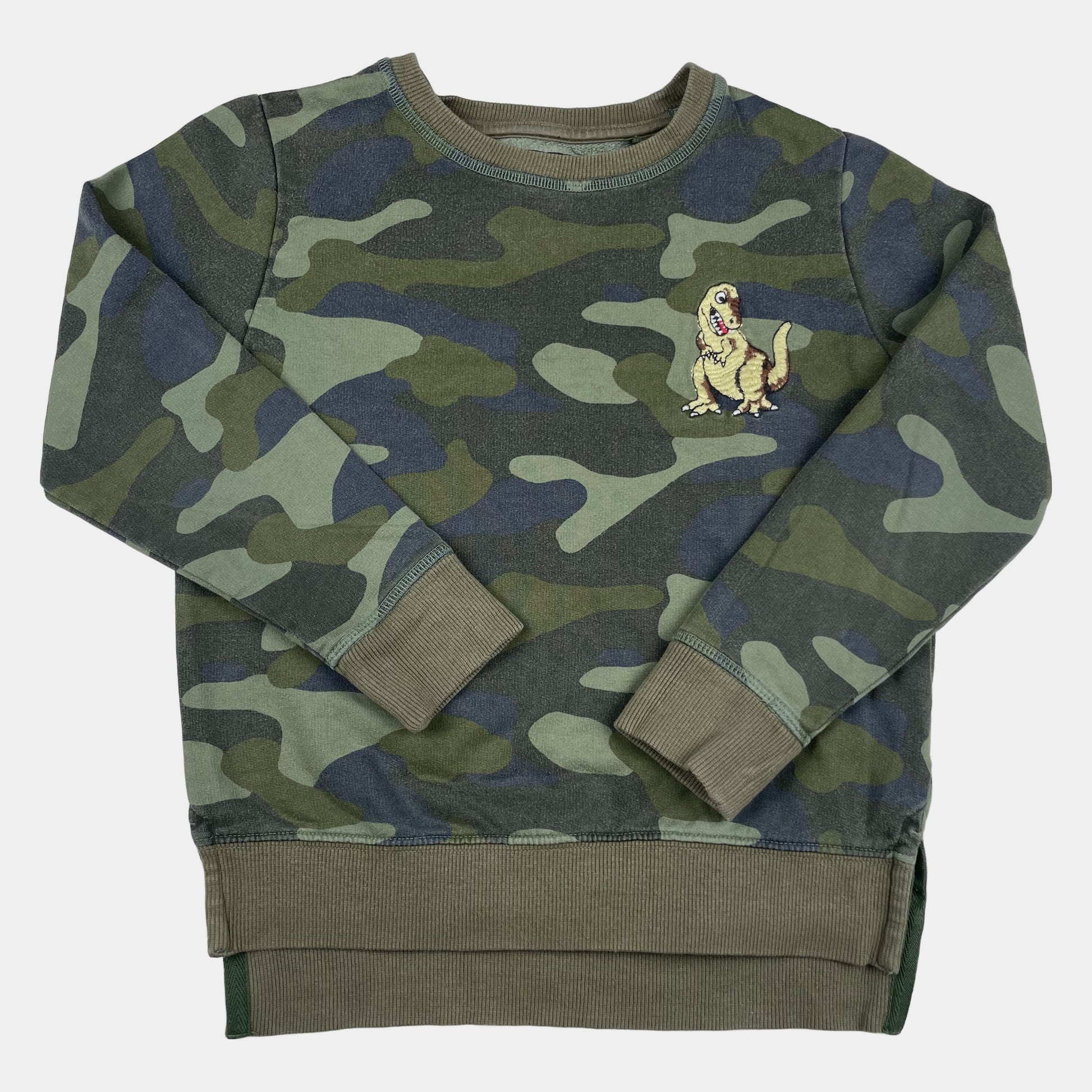 Grünes Tarnmuster Sweatshirt mit Dino-Design für Kinder – front