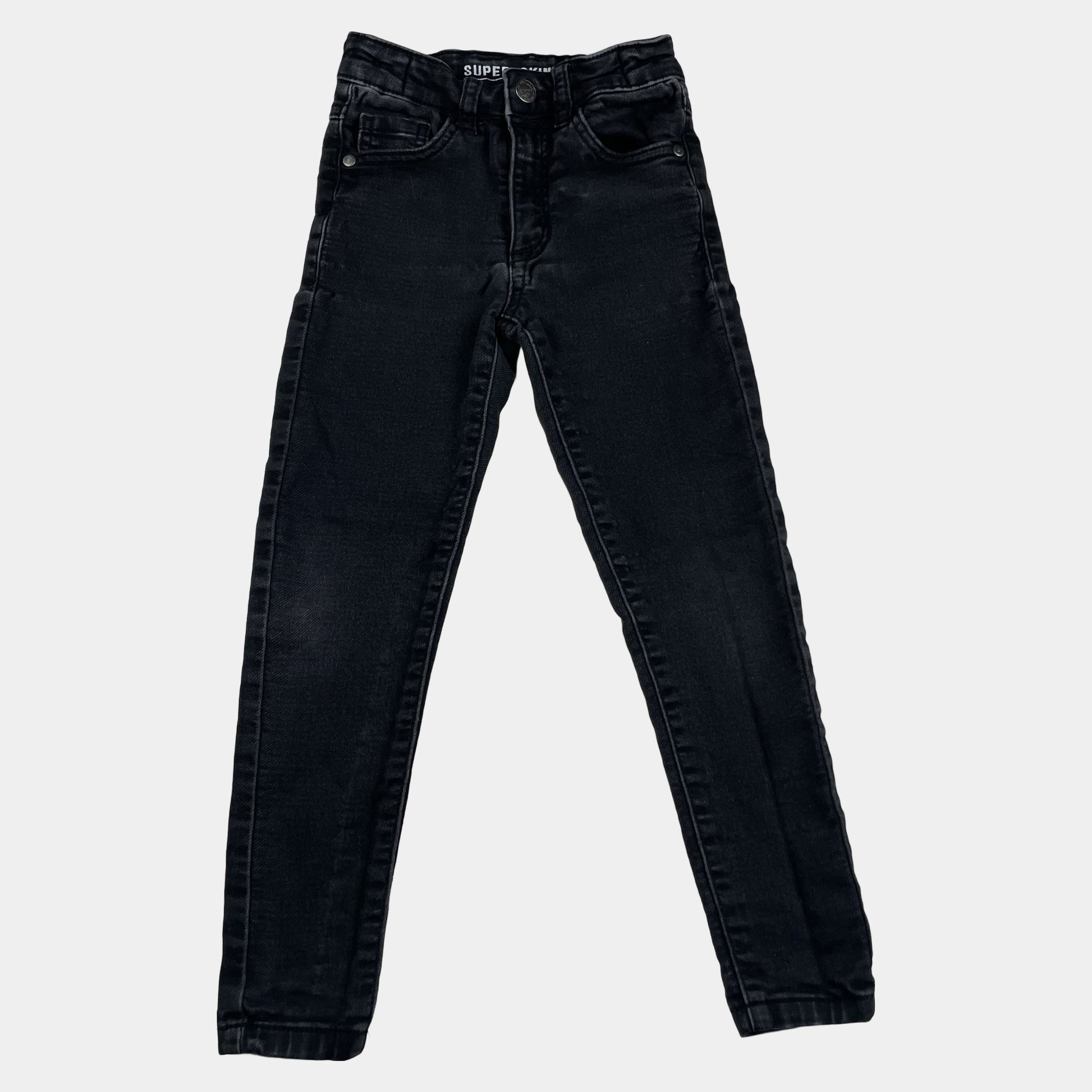 Schwarze Jeans aus Denim mit geraden Beinen und verstellbarem Bund für Kinder. – front