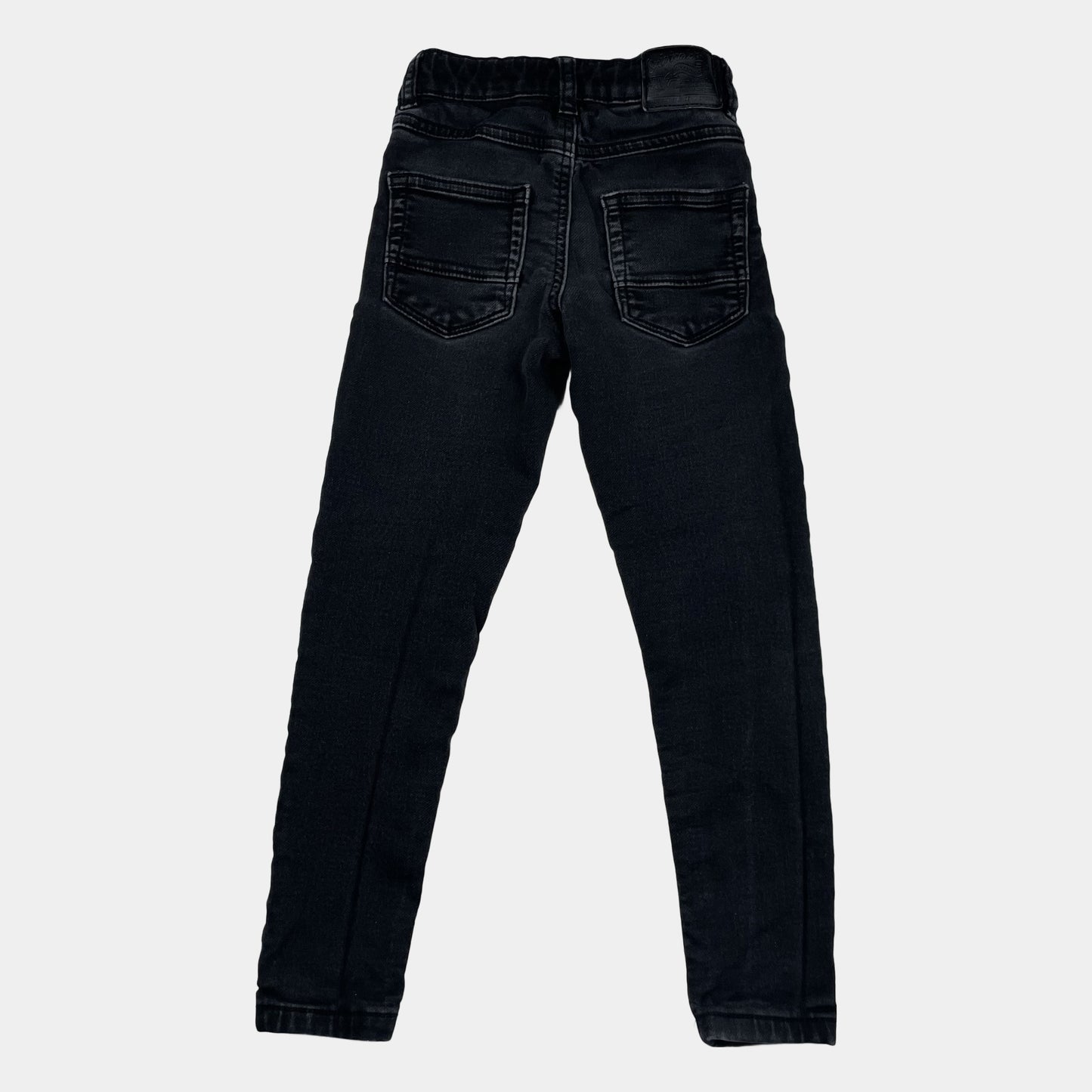 Schwarze Jeans aus Denim mit geraden Beinen und verstellbarem Bund für Kinder. – back
