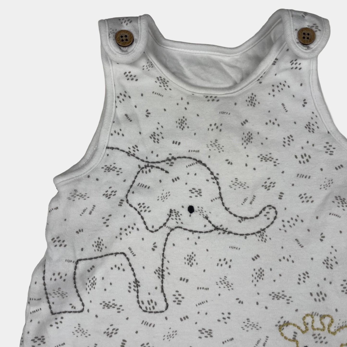 Weißer Baumwoll-Overall mit Elefanten, Giraffe und Bär