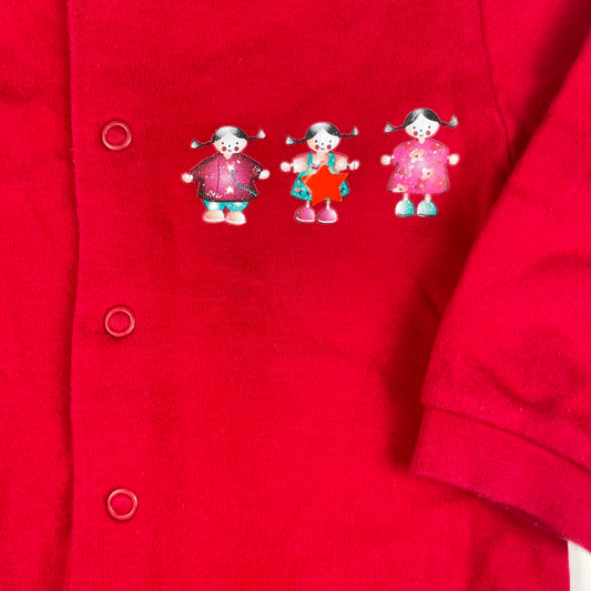 Roter Overall mit Teddy-Motiv für Babys, Größe 6-12 Monate, 100% Baumwolle, sehr guter Zustand – detail