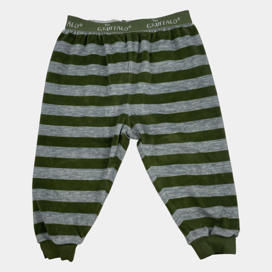 Gestreifte Kinderhose in Grün und Grau mit elastischem Bund und dem Gruffalo-Design – front
