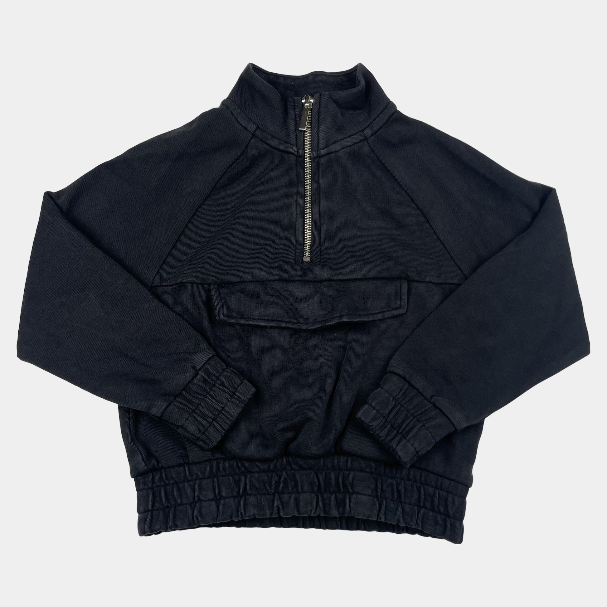 Schwarzer Kapuzenpullover mit Halbreißverschluss für Jungen in Größe 7 Jahre – front