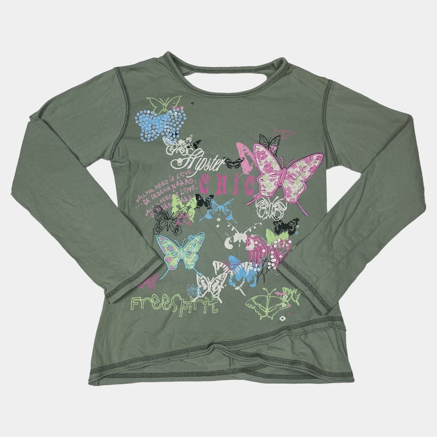 Grünes Langarmshirt mit Schmetterlingsprint von Next in 100% Baumwolle, Größe 10 Jahre (140 cm) – front