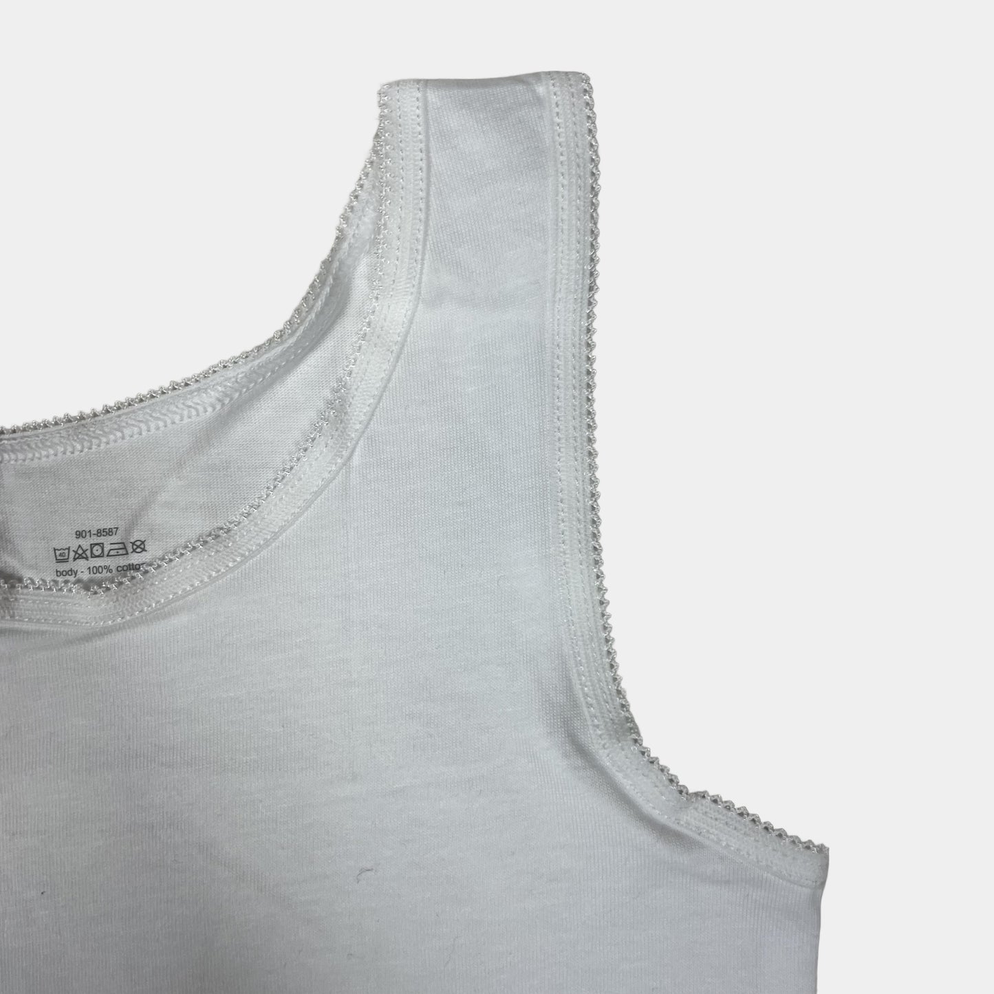 Weißes Baumwollunterhemd für Kinder, Größe 4-5 Jahre – detail