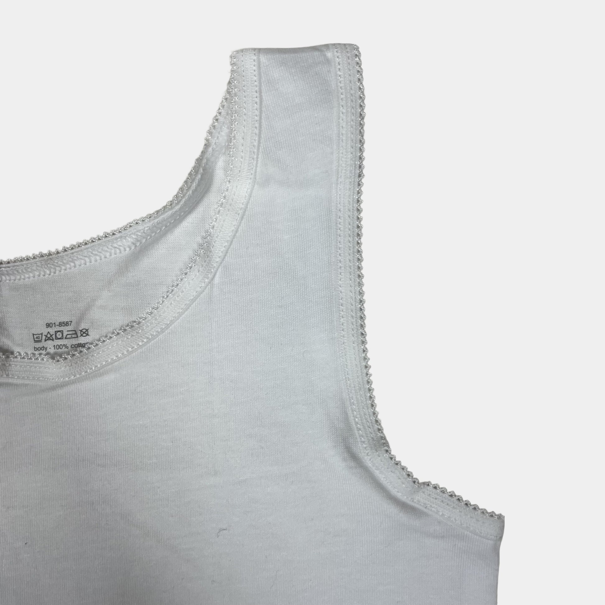 Weißes Baumwollunterhemd für Kinder, Größe 4-5 Jahre – detail