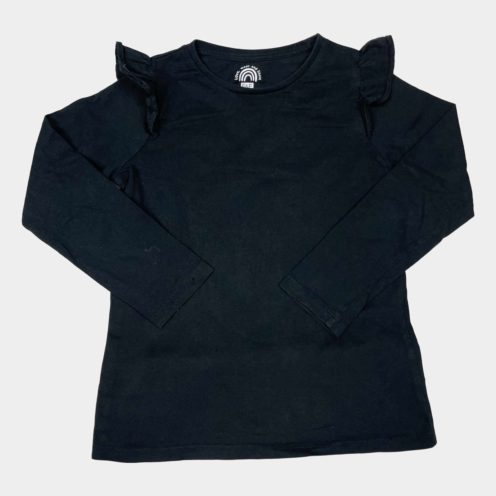 Schwarzes Langarmshirt mit Rüschen