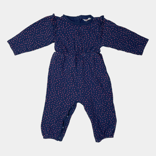 Blauer Overall mit rosa Punkten und Rüschen für Babys – front
