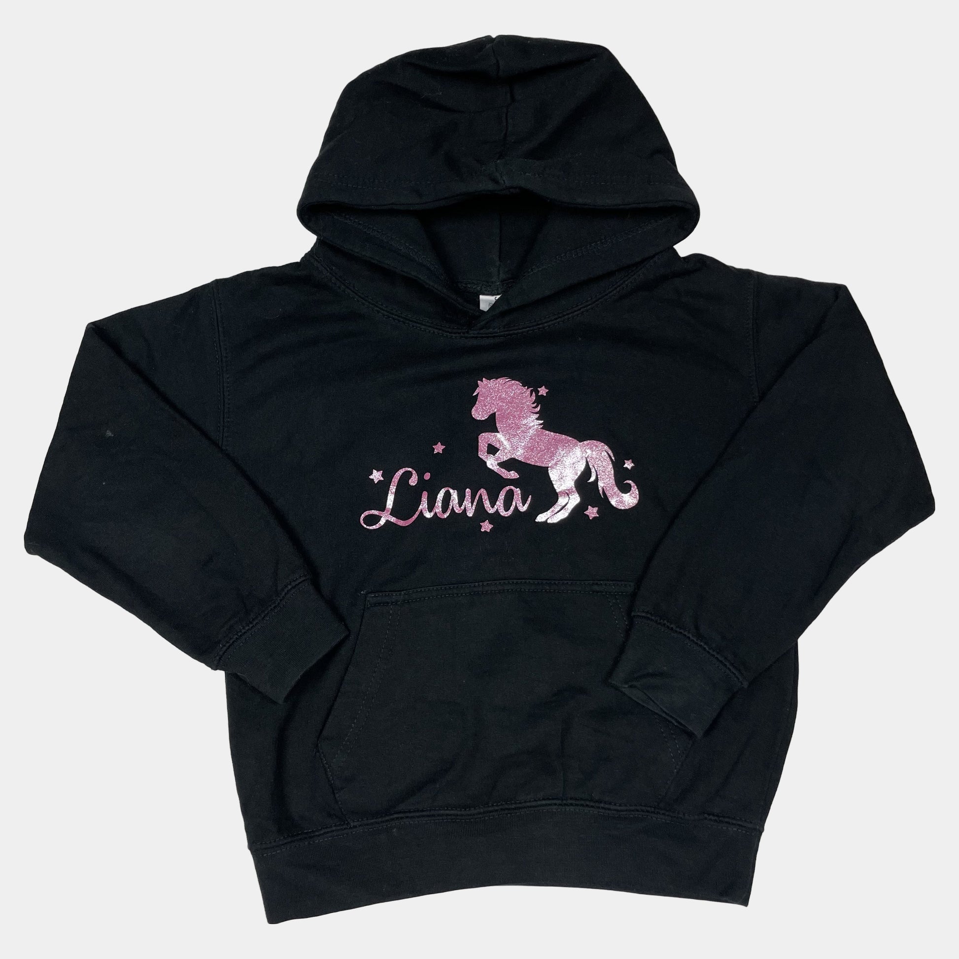 Schwarzes Sweatshirt mit Einhorn-Motiv und Kapuze, Größe 9-11 Jahre