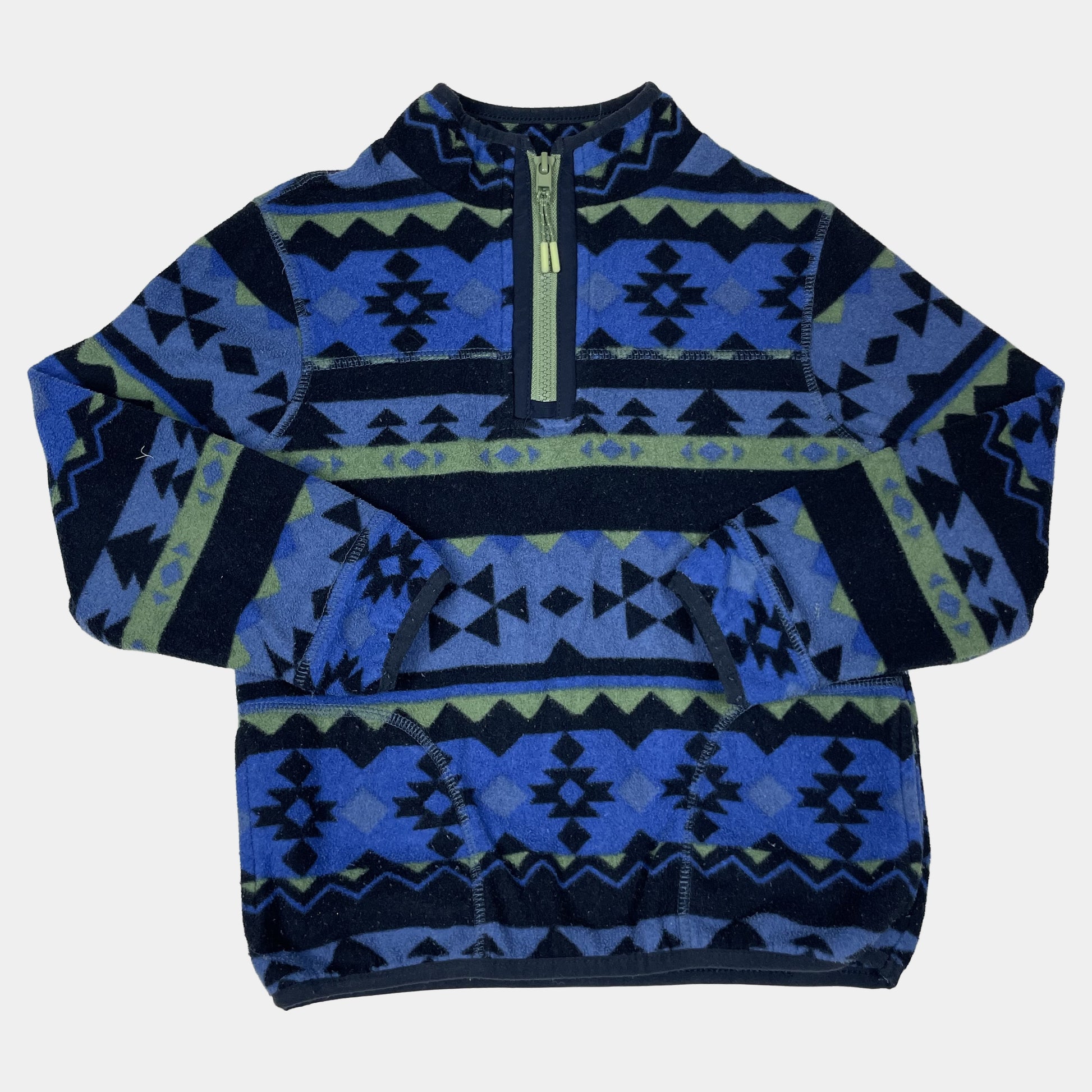 Blauer Polyester-Pullover mit geometrischem Muster und Reißverschluss am Kragen – front