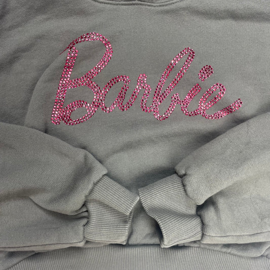 Grauer Kapuzenpullover für Mädchen mit Logo-Aufdruck – detail