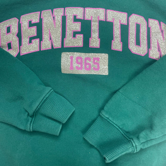 Grünes Baumwoll-Sweatshirt mit glitzerndem Schriftzug von Benetton für Kinder – detail