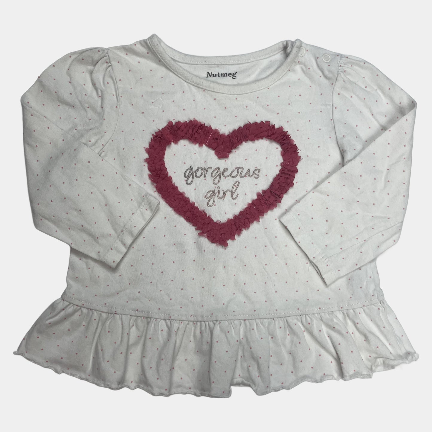 Weißes Baumwollshirt mit Herzmotiv und langer Ärmel – front